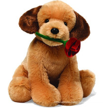 CHStoy wholesale custom 35cm cute dog plush toy stuffed soft cartoon animal dog dolls mouth with rose for children birthday gift